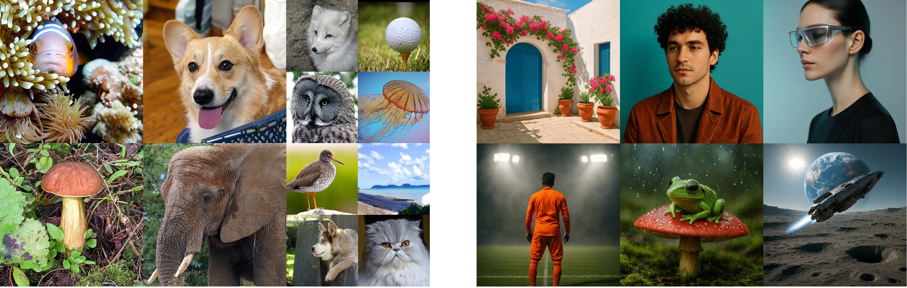 Qualitative class-conditional and text-to-image samples generated with EG-FM